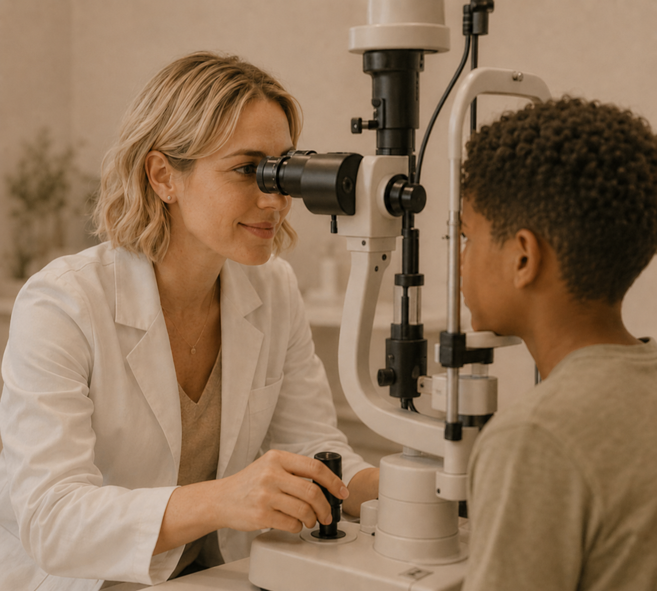 Optometrist examining a child's eyes